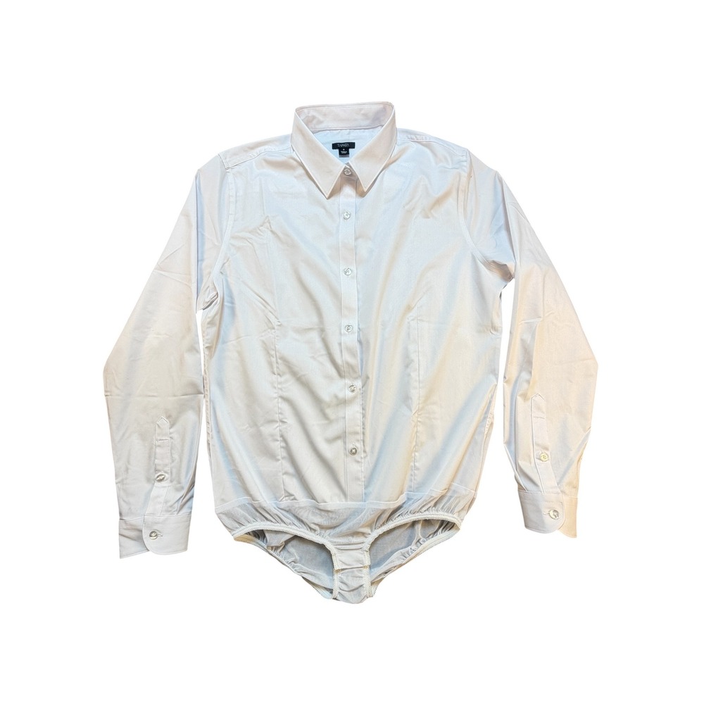 Tapata Womens White Long Sleeve Button Down Bodysuit Size M Bamboo Blend Stretch